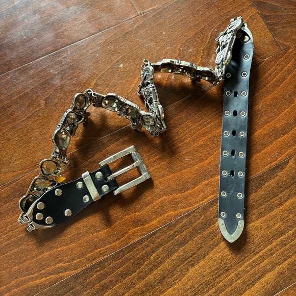 Black leather and silver metal motorcycle chain link belt, Size M main image 10